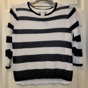Alfred Dunner Black & White Striped Layered Blouse Size Petite Medium